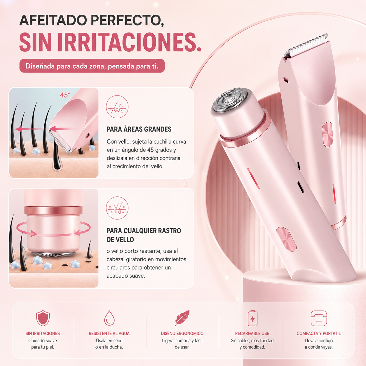 Depiladora GlowAura™ 2 en 1